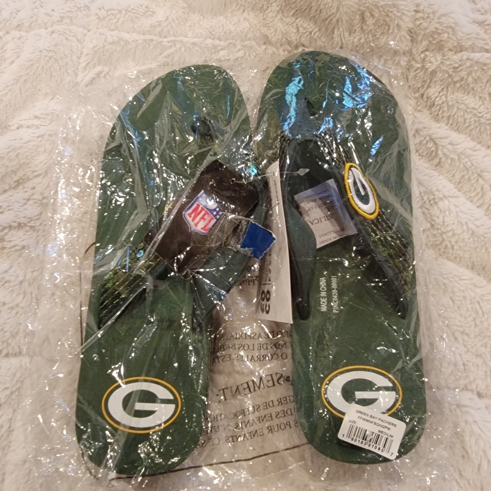 Green Bay Packers Sequin Flip Flops